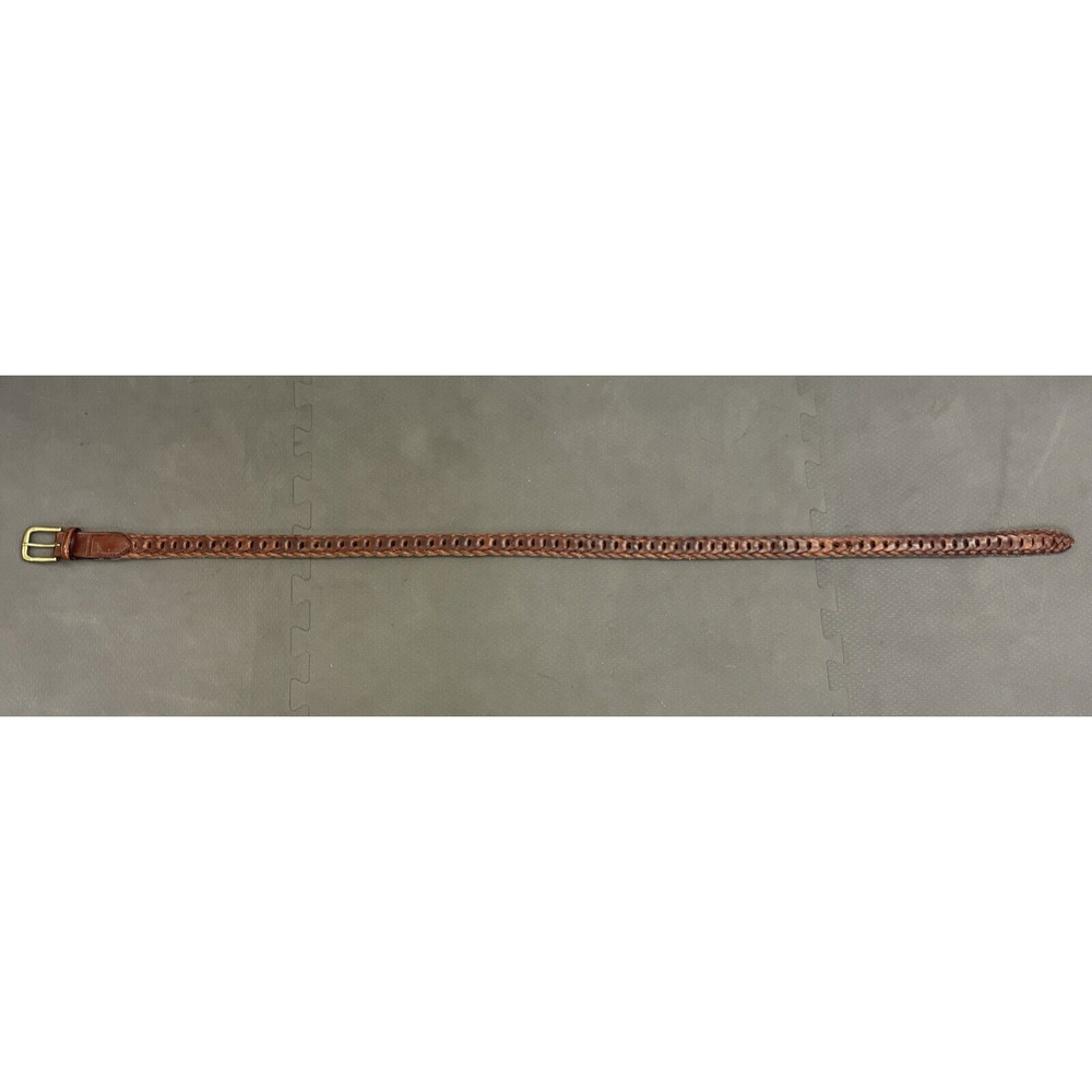 Brighton Brown Leather Woven Braided Belt GUC Sz 34 Men’s Gold Brass Buckle